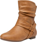 Slouch Ankle Flat Boots for Women - Low Heel Side-Zip Comfort