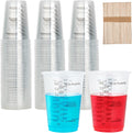 200 PACK Plastic Measuring Cups 8 oz with 100 Wooden Mixing Sticks