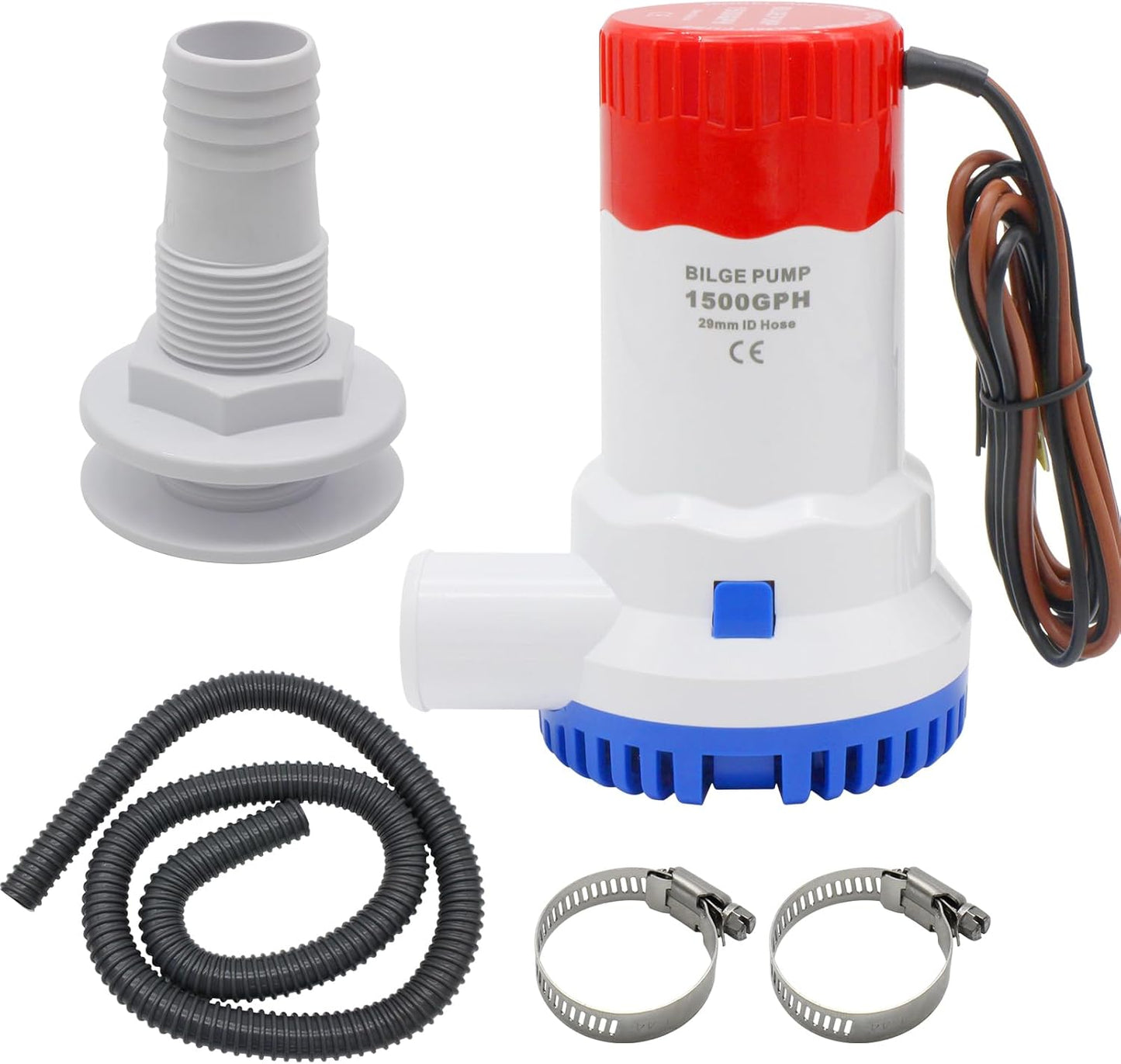 1500 GPH Bilge Pump with Quiet Sound and Flexible Hose Design