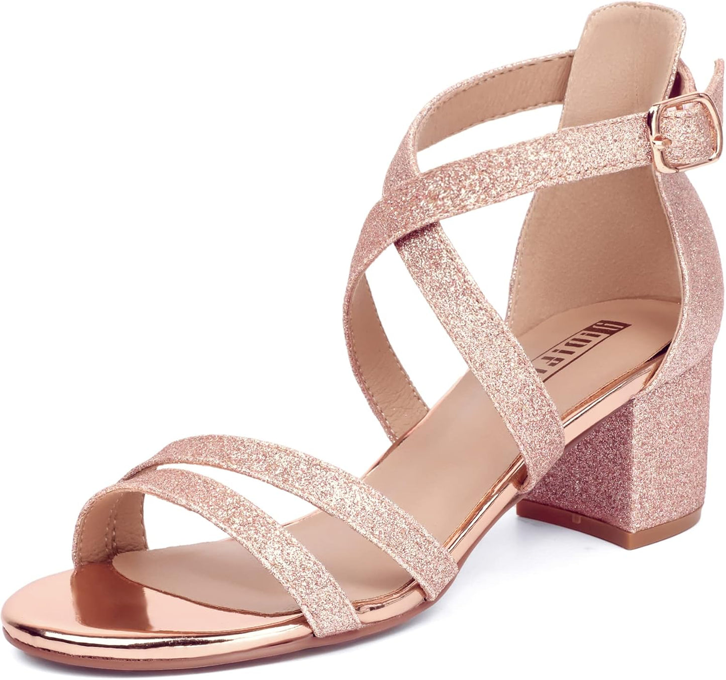 IDIFU Women's Block Low Chunky Heel Strappy Sandals for Weddings