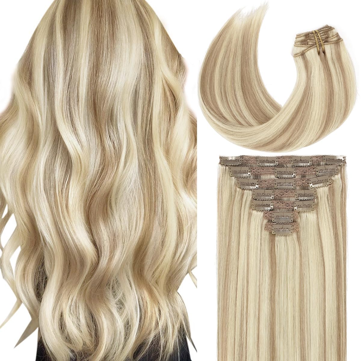Caliee Human Hair Clip in Extensions Highlight Golden Brown