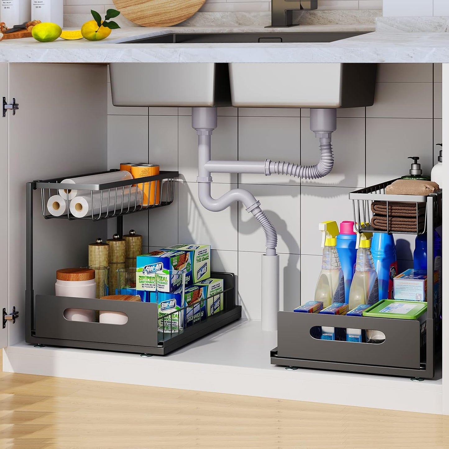 2 Pack Under Sink Organizer for Efficient Multi-Purpose Storage