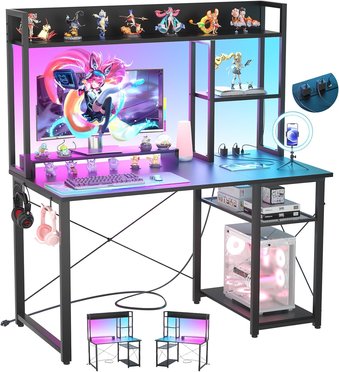 Cyclysio 39'' Gaming Desk with LED Lights & Storage