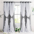 PONY DANCE Shabby Chic Ruffle Sheer Double Layer Curtains - Soft
