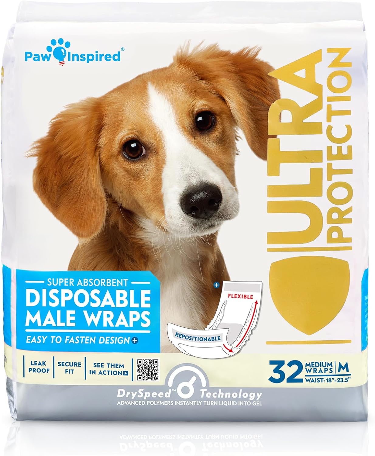 Paw Inspired Disposable Dog Diapers | 32 Count Medium Belly Bands