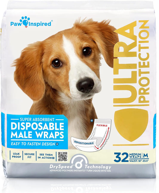 Paw Inspired Disposable Dog Diapers | 32 Count Medium Belly Bands