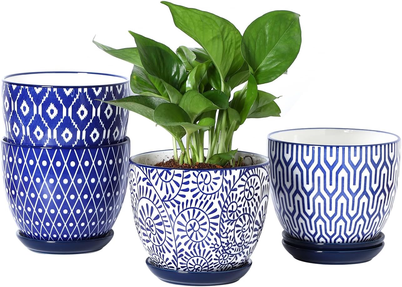Selamica Ceramic Plant Pots for Indoor Plants - Set of 4