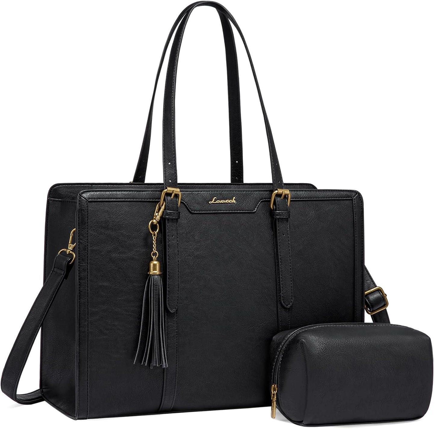 LOVEVOOK Vintage Leather Laptop Tote Bag for Women 15.6 in