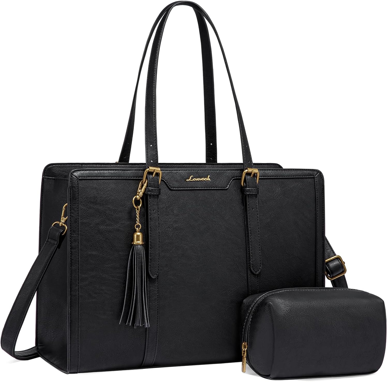 LOVEVOOK Vintage Leather Laptop Tote Bag for Women 15.6 in
