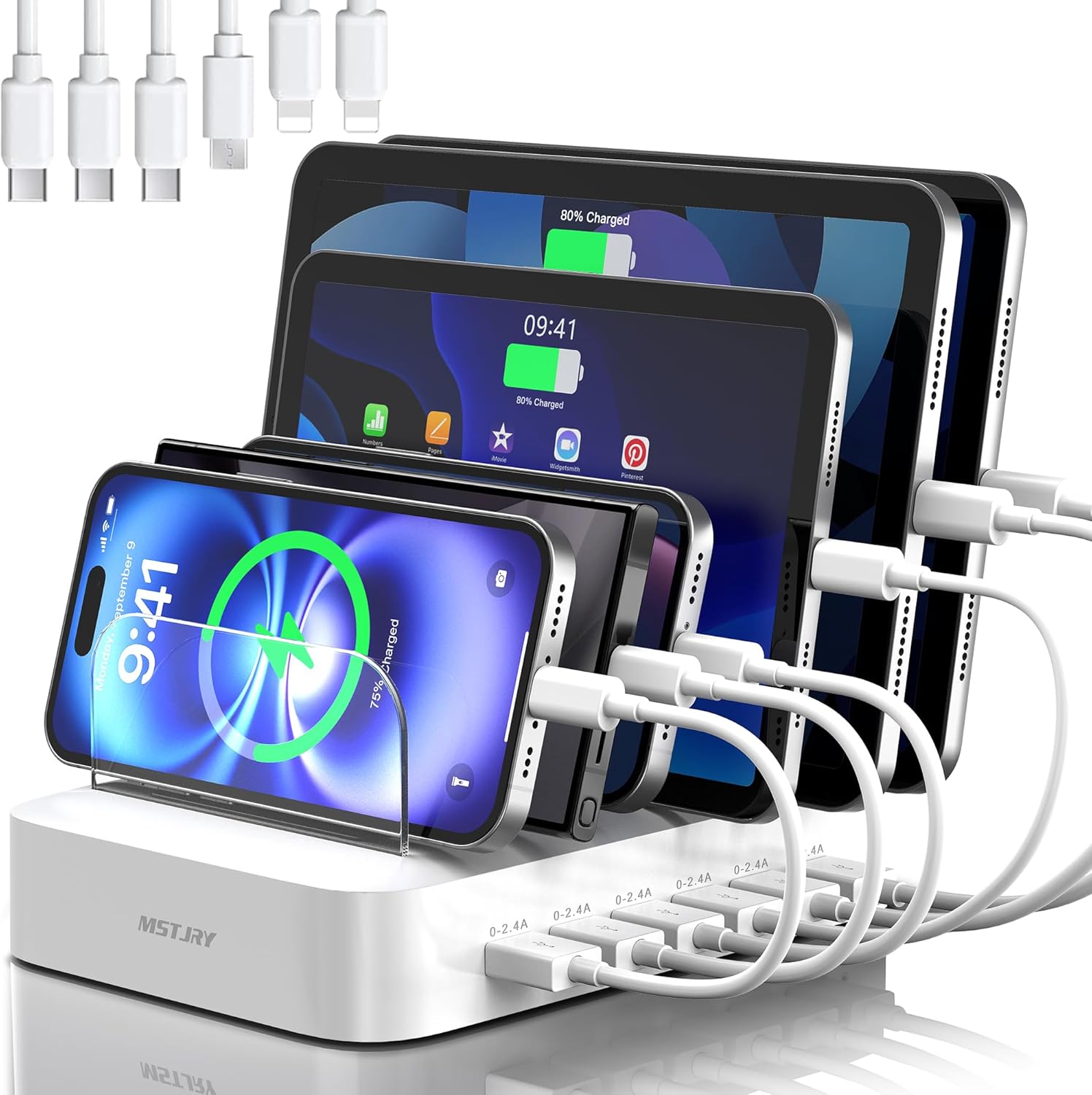 MSTJRY Charging Station for Multiple Devices - 6 Port USB Hub