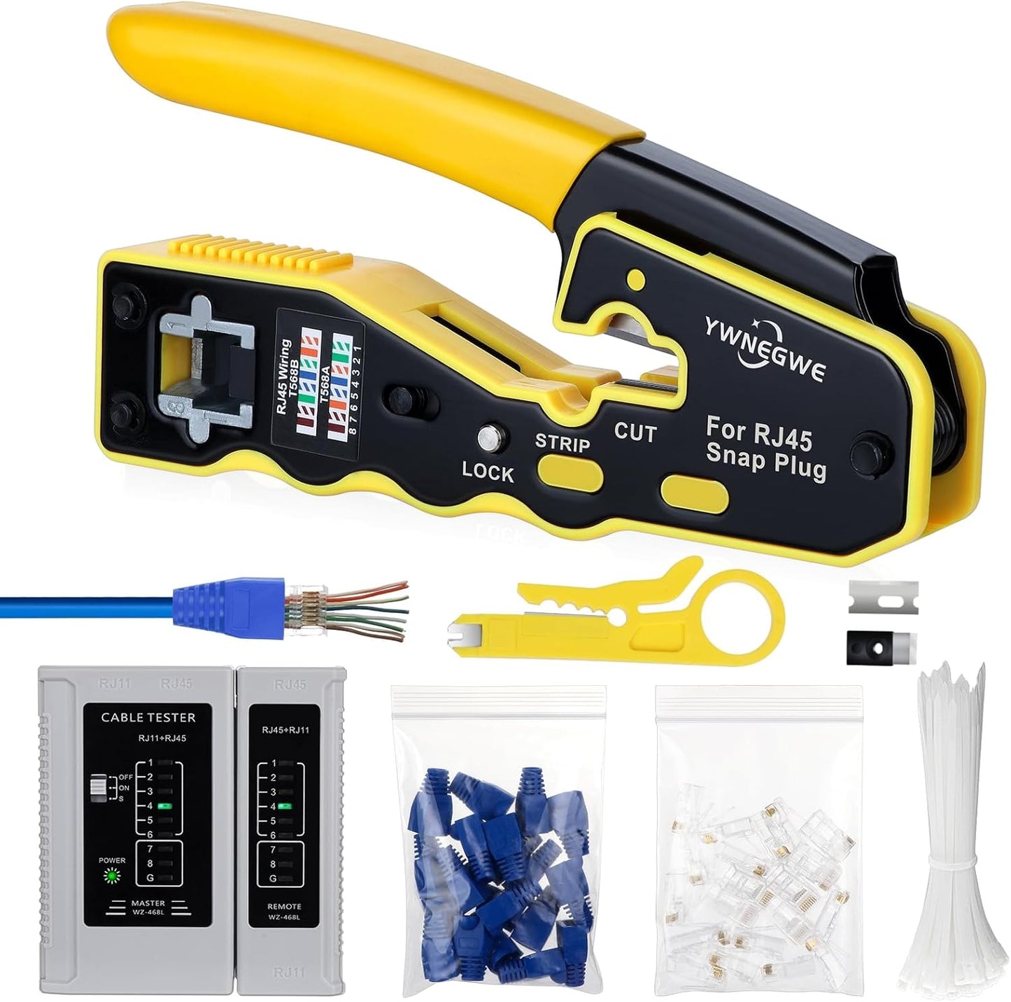 RJ45 Crimp Tool Kit for Cat5e Cat6 Cat6a with Connectors