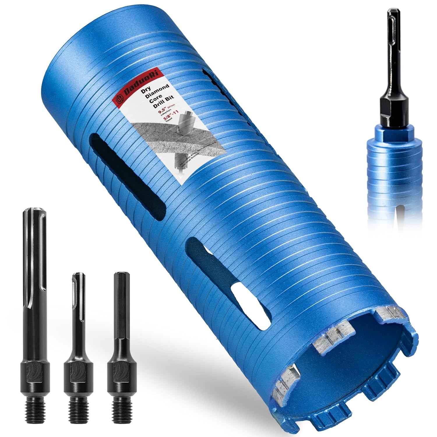 3 1/2 Inch Dry Core Drill Bit with 5/8-11 Thread and Adapters
