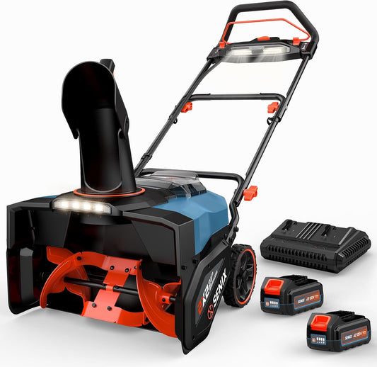 SENIX 2X2 40V Cordless Snow Blower with 21in Width and LED Lights
