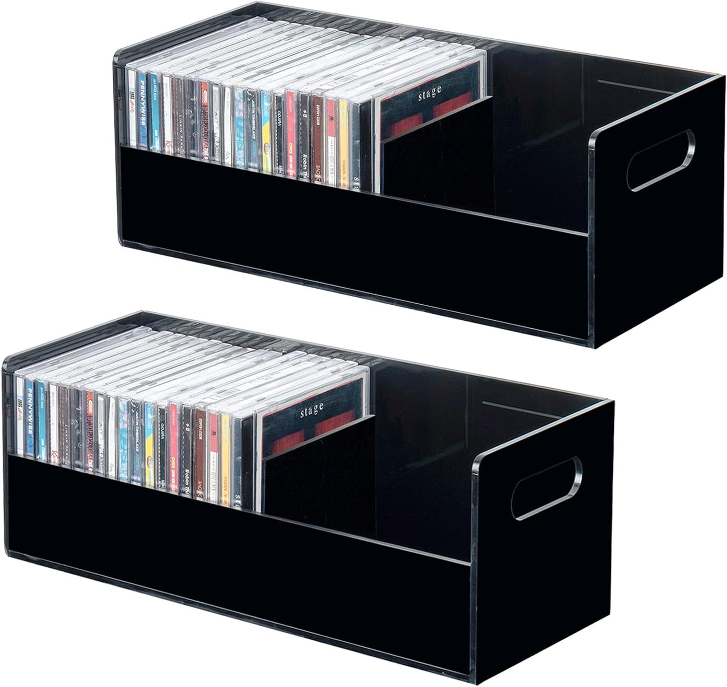 Modern Premium Black Acrylic Stackable CD Holder Racks Set of 2