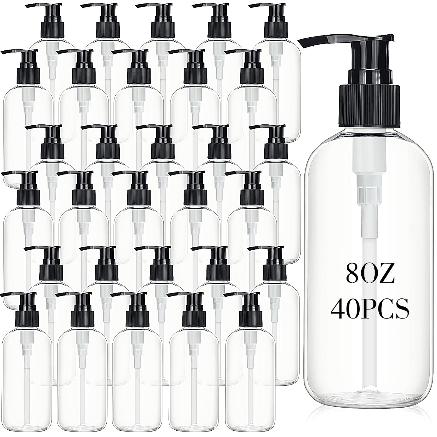 40 Pieces 8 oz Clear Refillable Plastic Pump Bottles for Travel