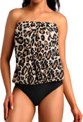 Two Piece Bandeau Tankini Swimsuits for Women with Tummy Control