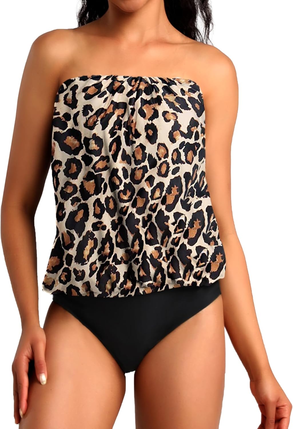 Two Piece Bandeau Tankini Swimsuits for Women with Tummy Control