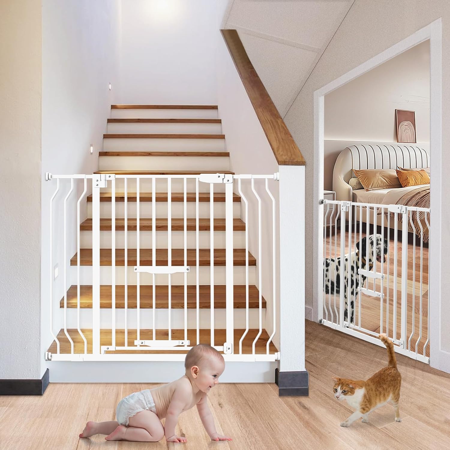 Upgraded Baby Gate with Cat Door - Adjustable and Durable Design