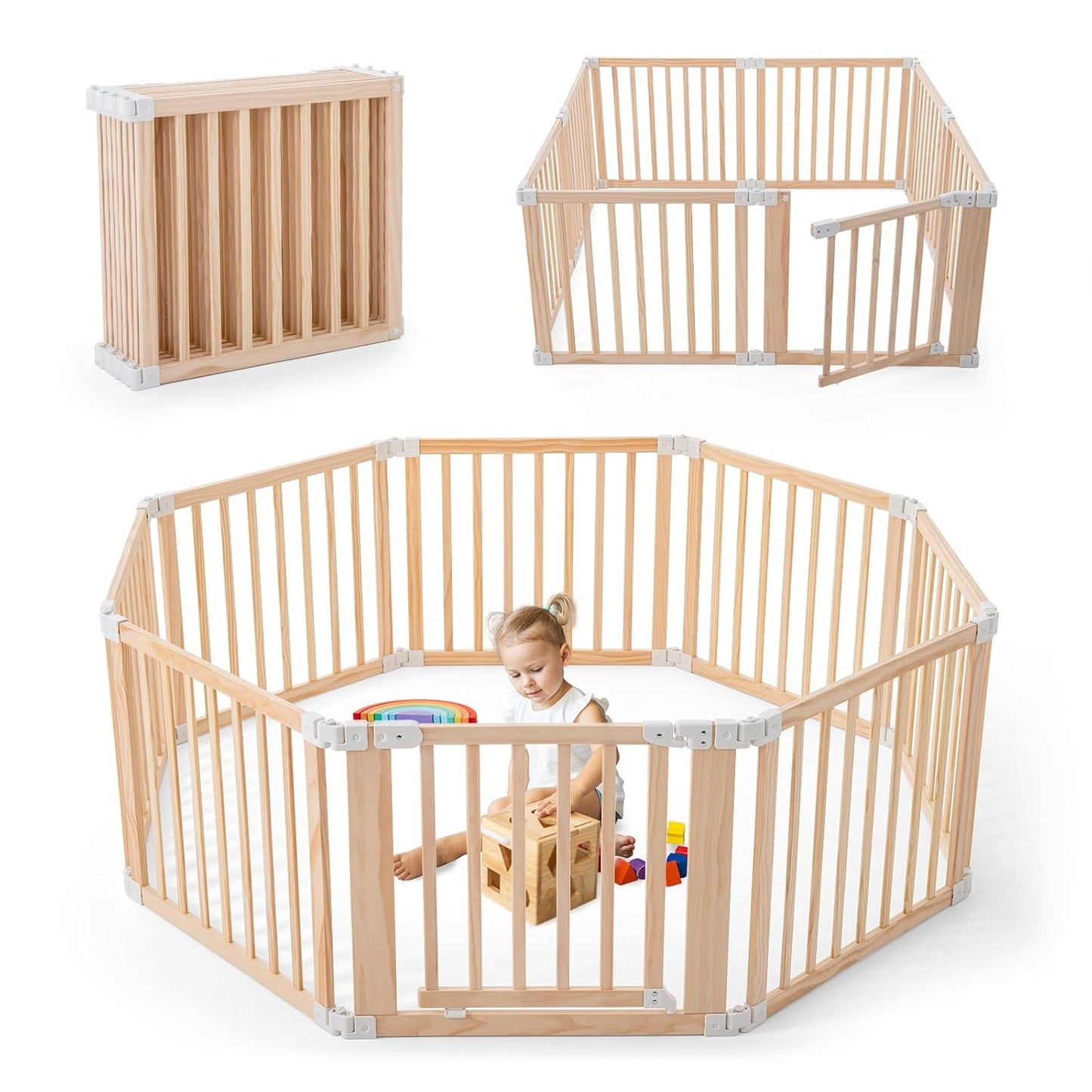 Foldable Wooden Playpen for Babies and Toddlers - Safe & Spacious