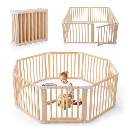 Foldable Wooden Playpen for Babies and Toddlers - Safe & Spacious