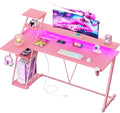 55 Inch Pink Gaming Desk with LED Lights & Power Outlet - L Shaped