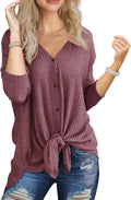 IWOLLENCE Waffle Knit Henley Blouse - Comfort & Style