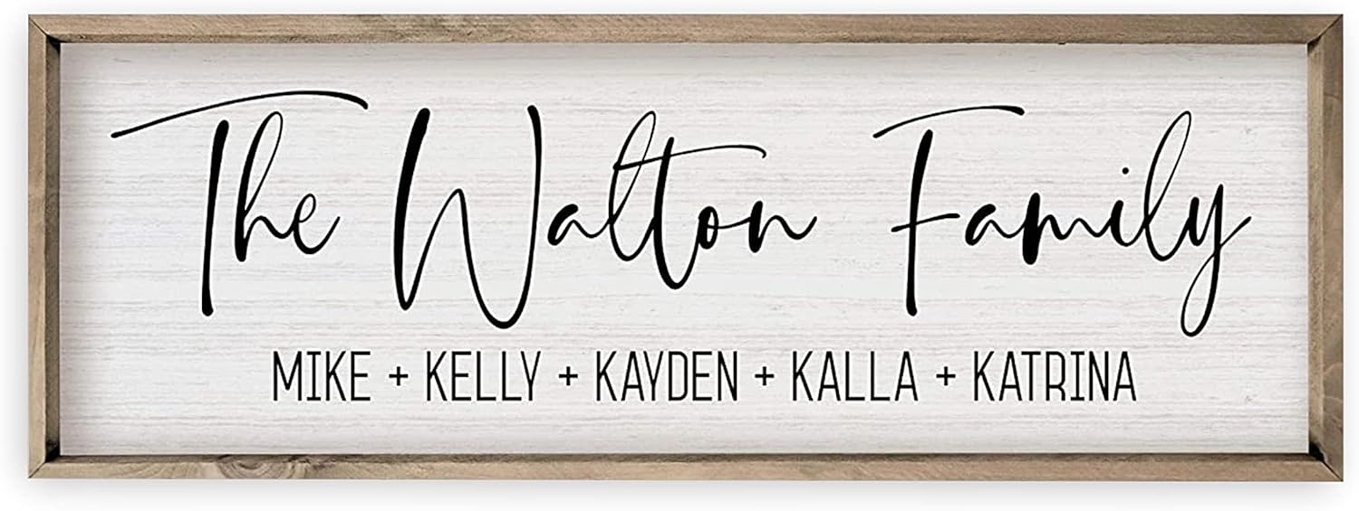 Personalized Framed Family Name Sign in Weathered Grey Frame
