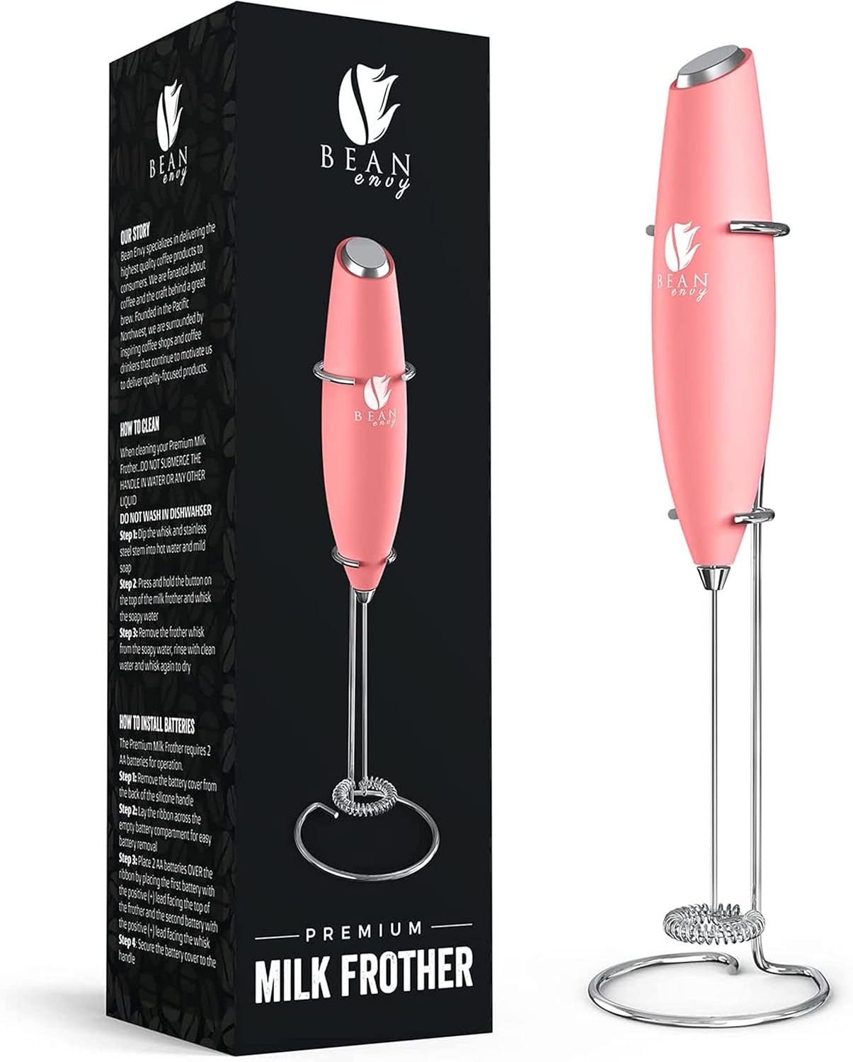 Bean Envy Electric Milk Frother - Perfect Foam in Seconds! - Rose Pink