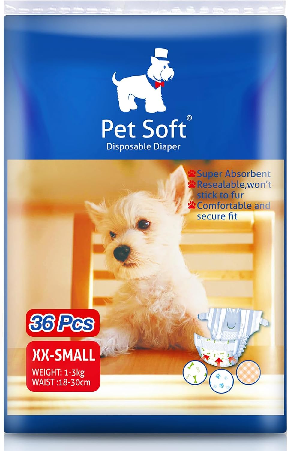 36 Disposable XXS Pet Diapers - Comfort & Convenience for Small Pets