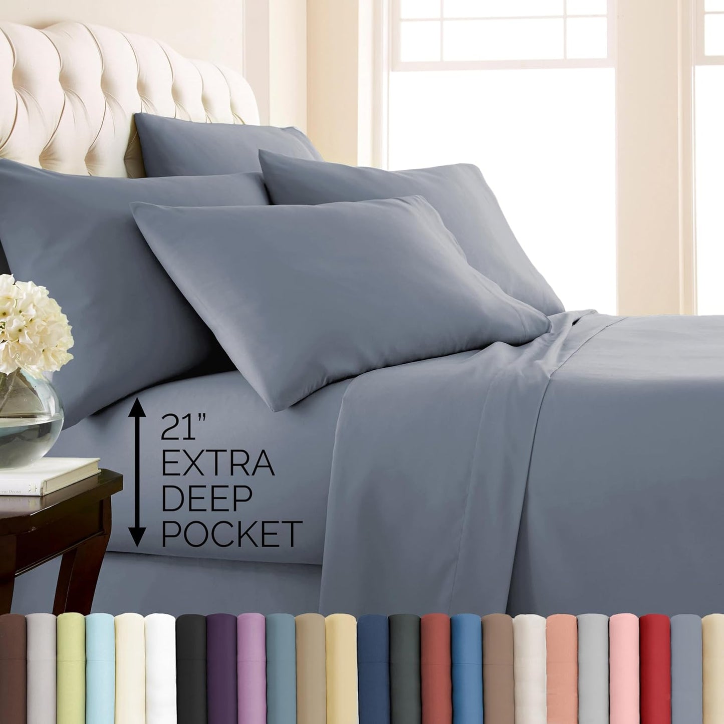 6 Piece King Size Sheets Set with 21-Inch Deep Pocket Design