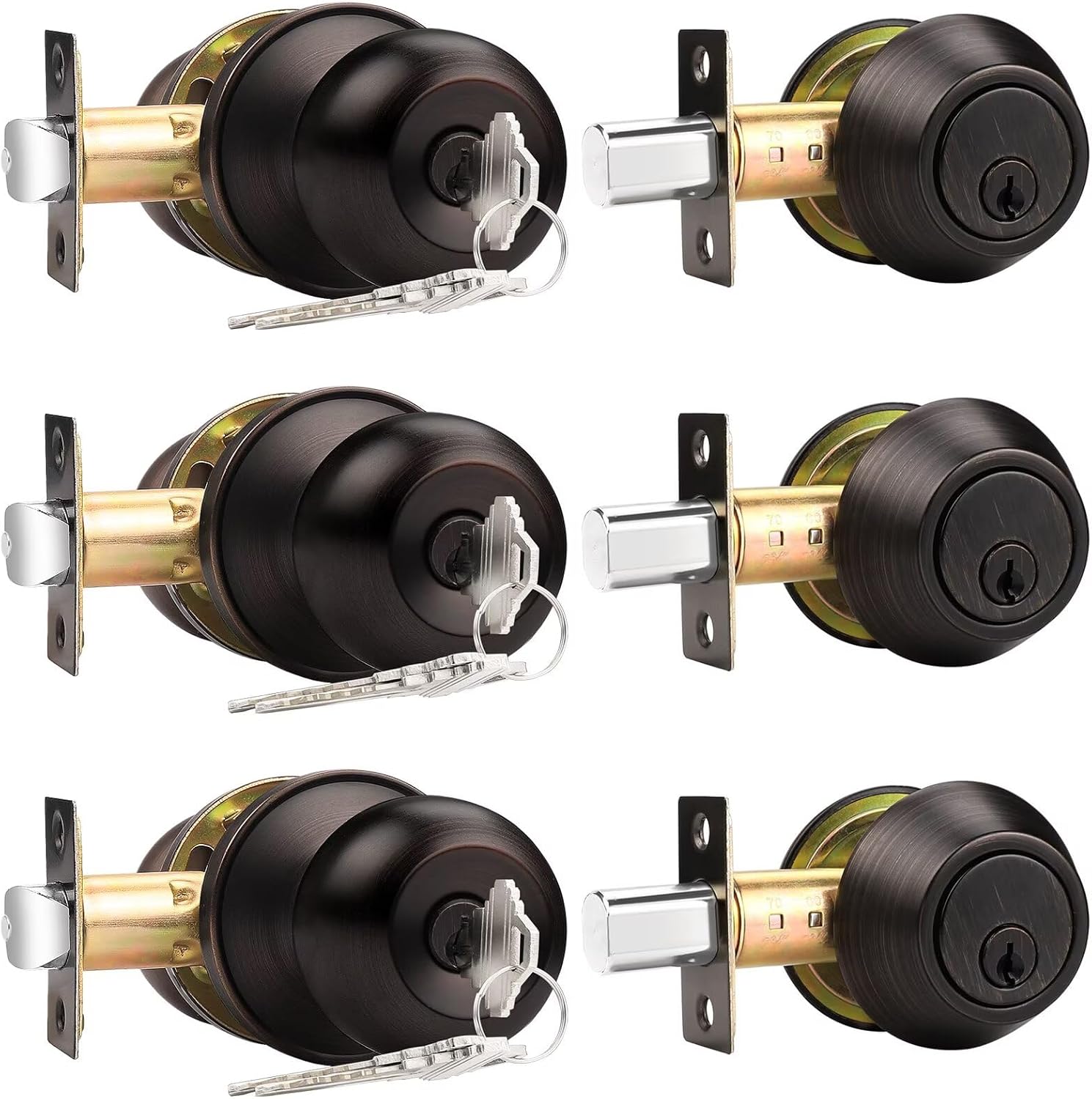 Probrico Entry Door Knob Lockset with Deadbolt in Oil Rubbed Bronze