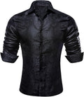 Men Dress Shirt Paisley 70s Disco Button Down Silk Long Sleeve