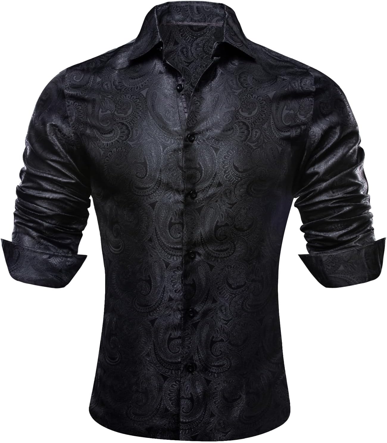Barry.Wang Men Dress Shirts Paisley 70s Disco Silk Tops