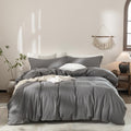 Dark Grey Duvet Cover California King Size Bedding Set - Washed Cotton