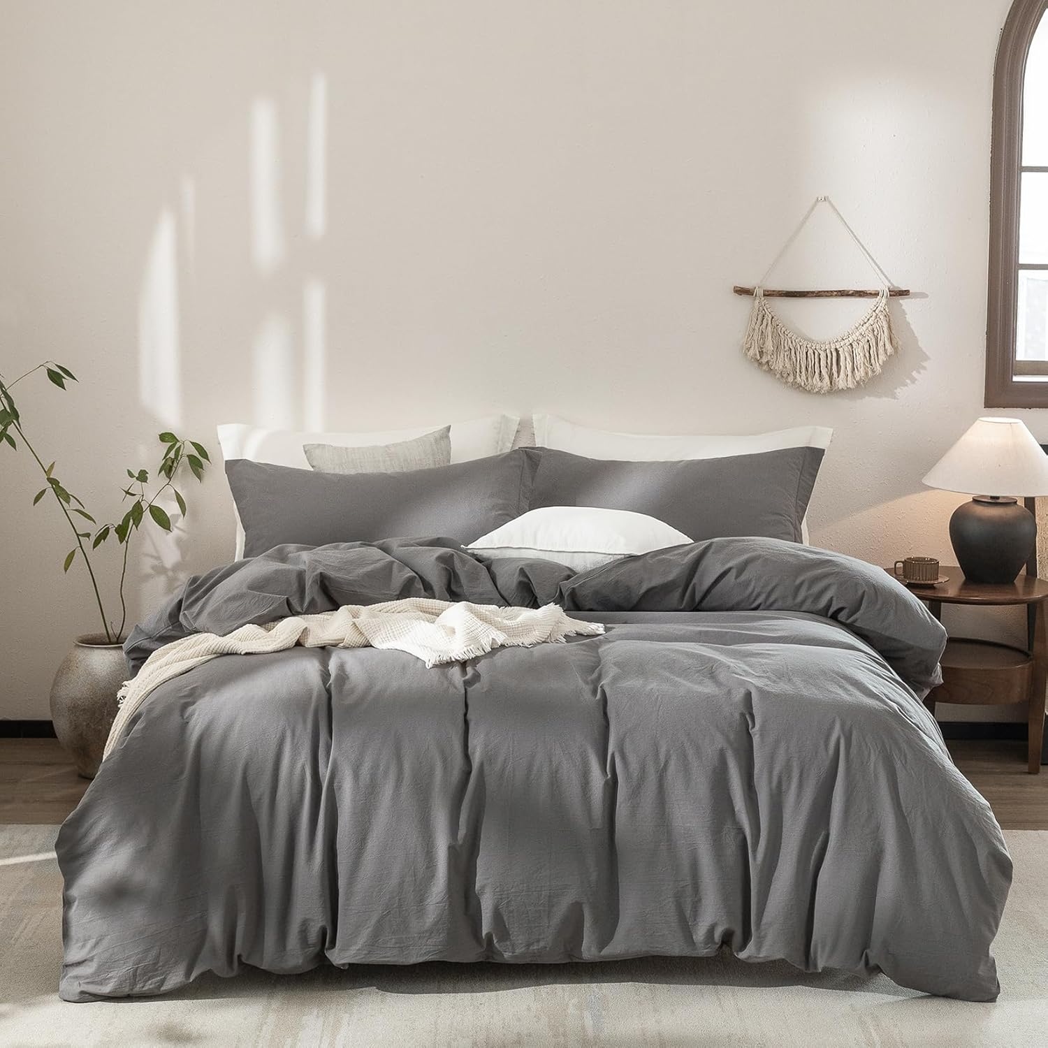 100% Washed Cotton Duvet Cover Set for Super Queen Size Bedding
