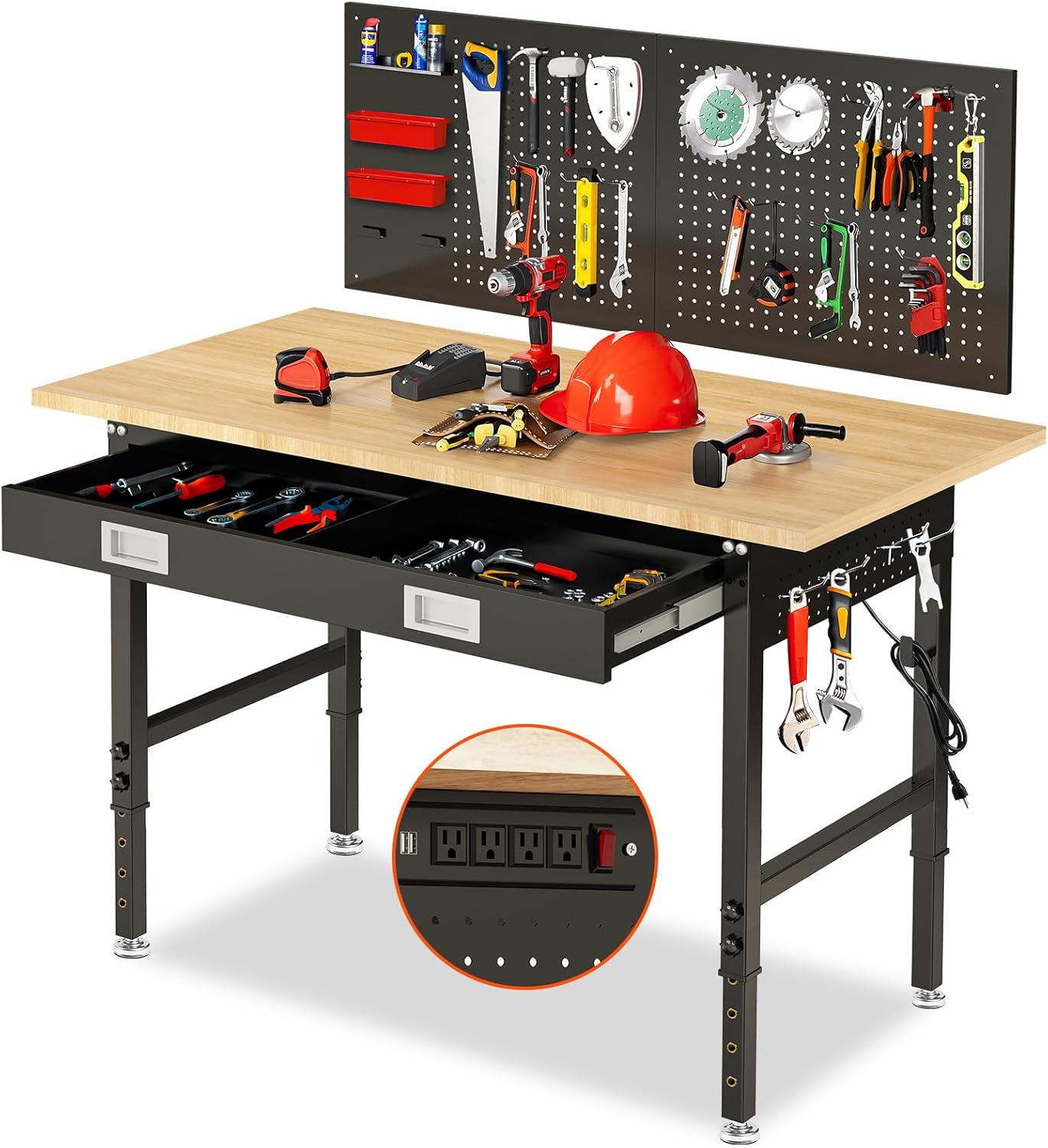 60 Workbench for Garage with Drawers and Adjustable Height