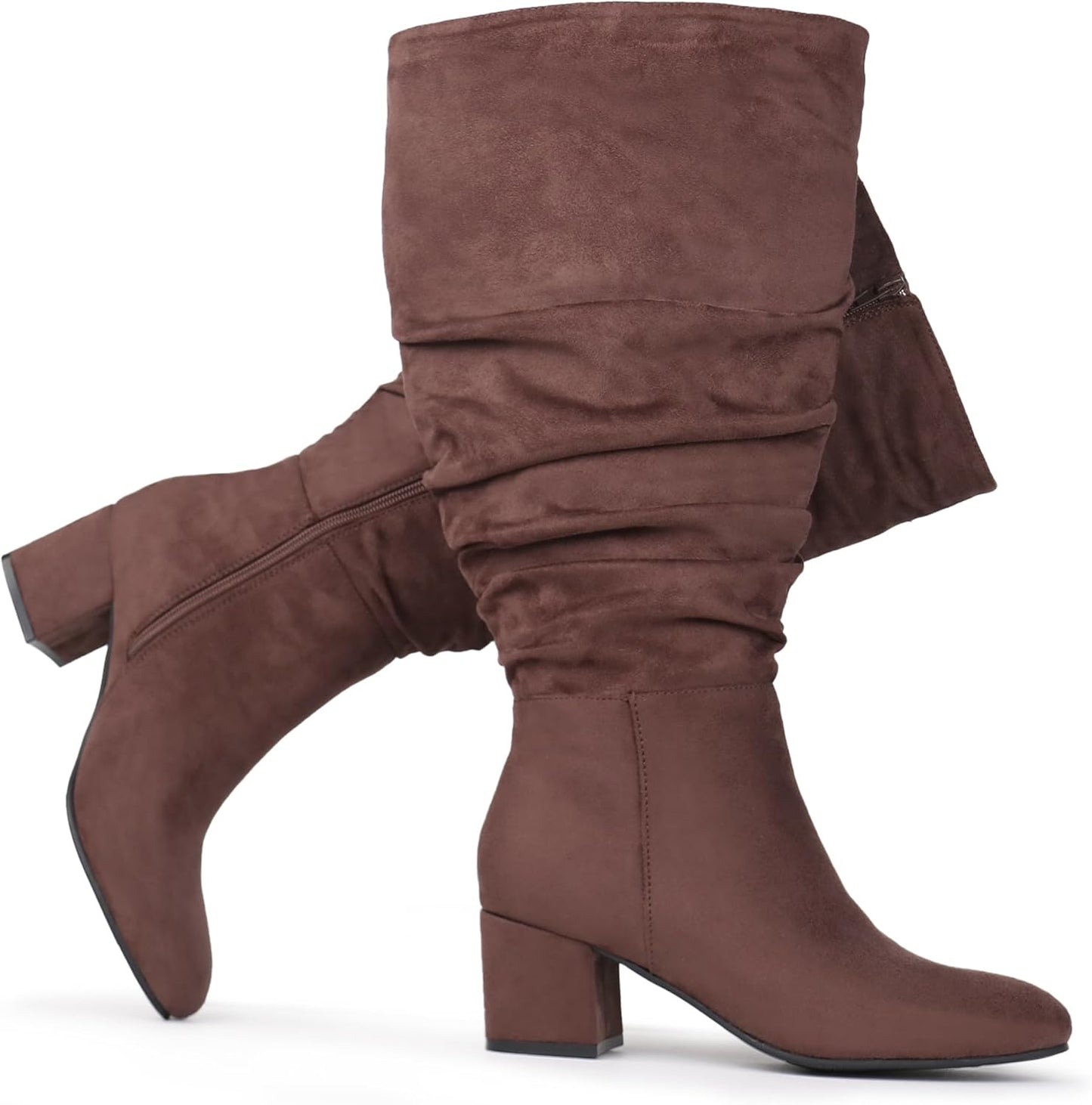 Women's Extra Wide Calf Slouchy Suede Boots with Block Heel