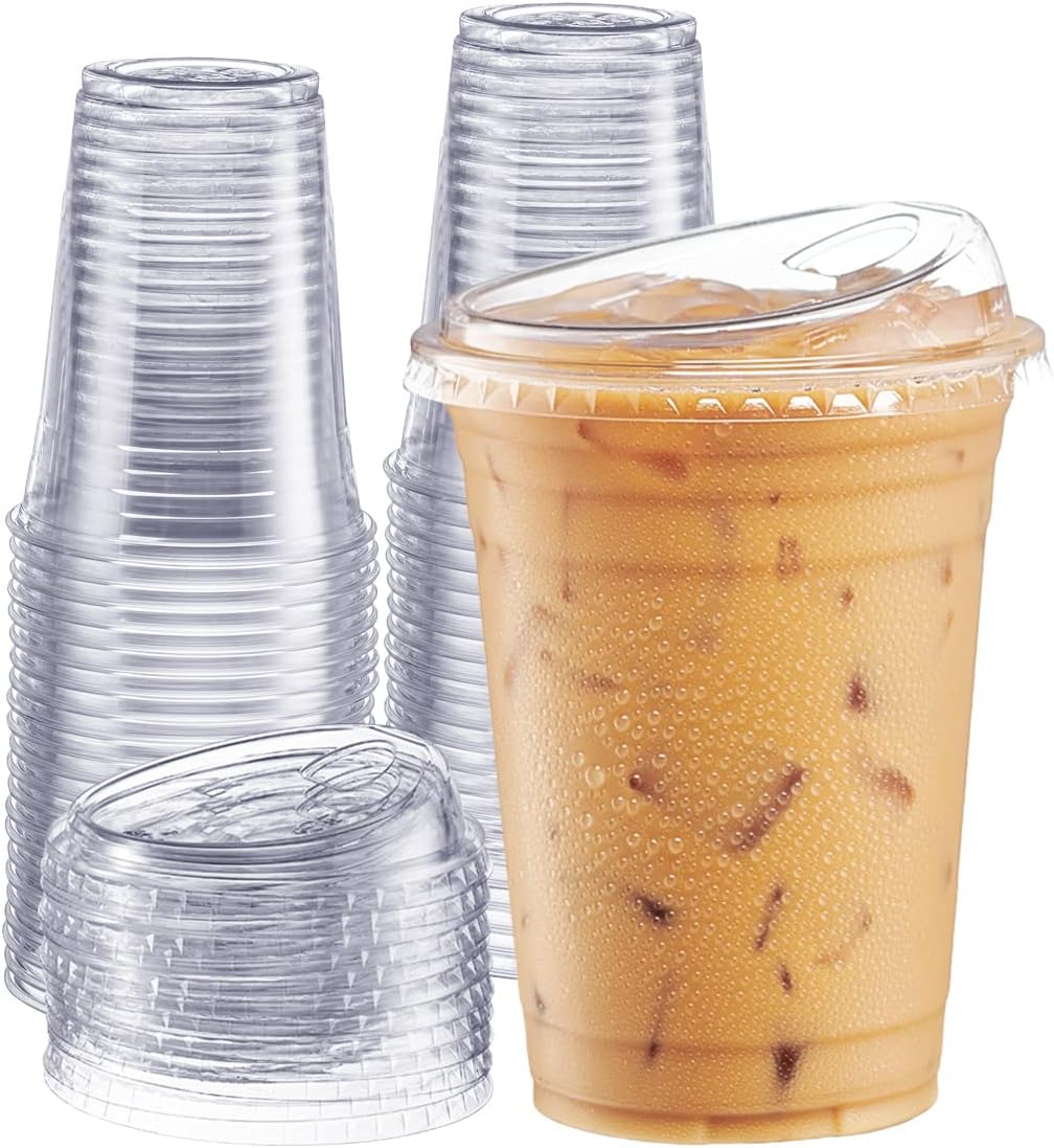 100 Crystal Clear Plastic Cups with Strawless Lids