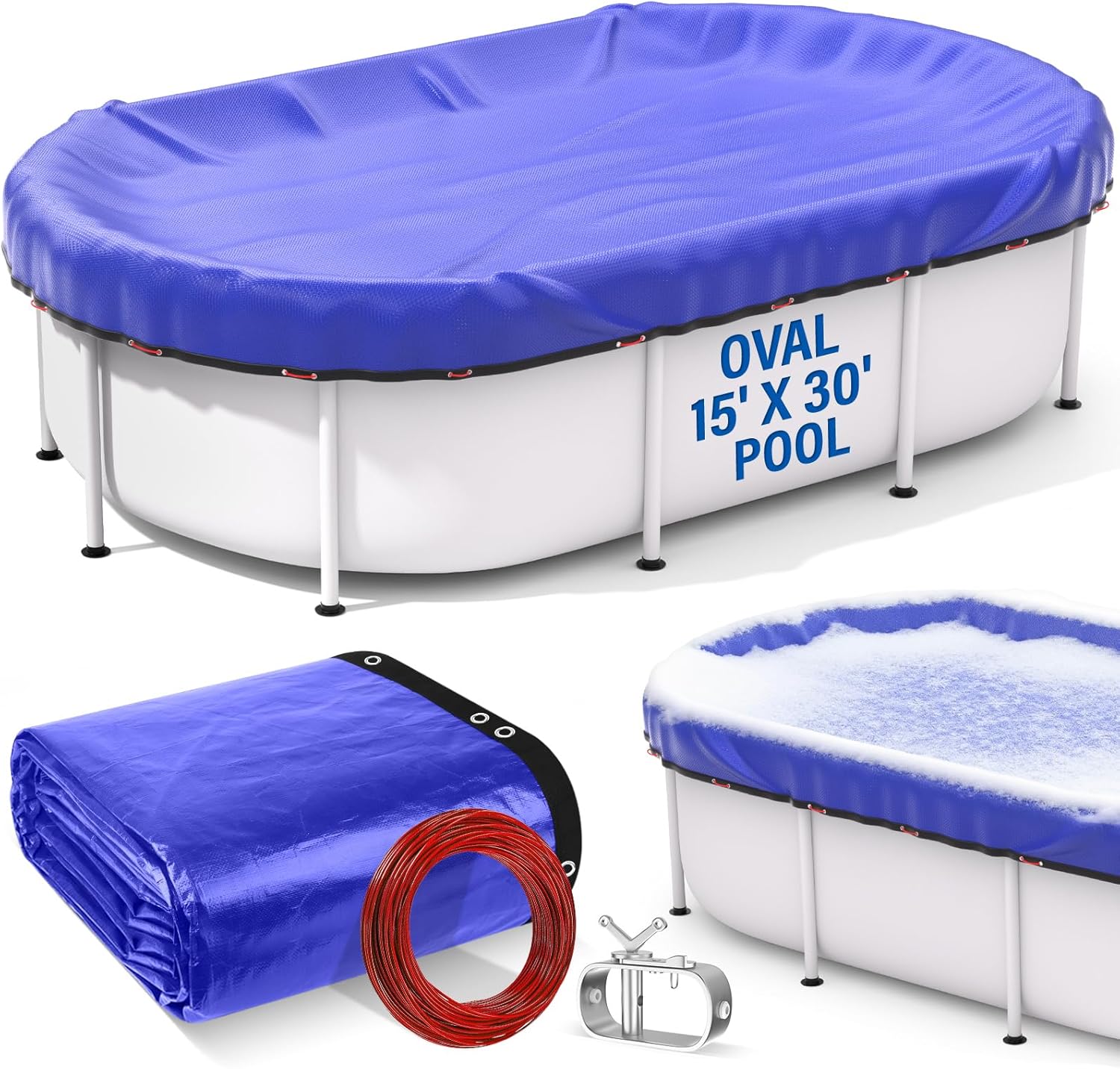 15ft x 30ft Oval Winter Pool Cover - Heavy-Duty & UV-Resistant