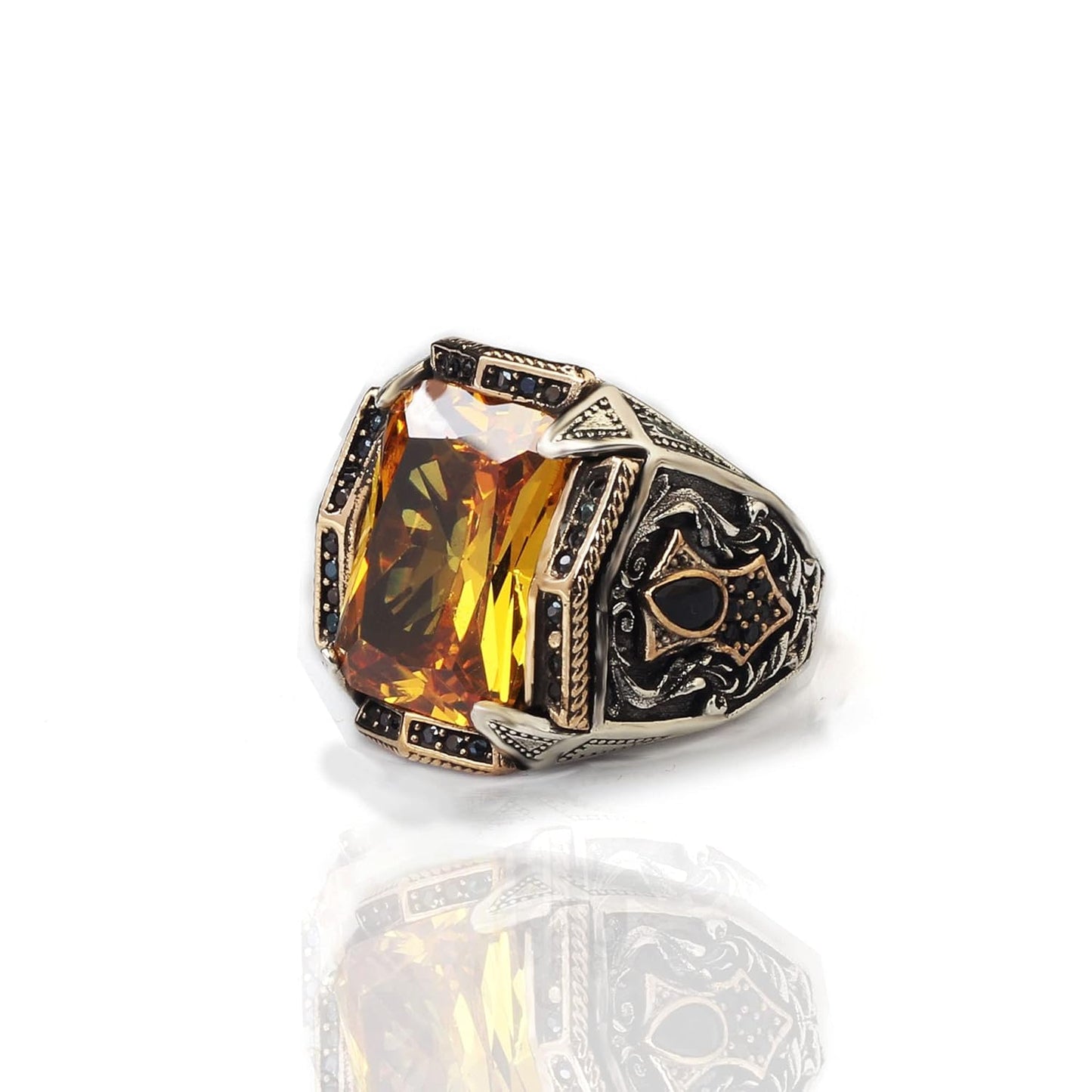 925 Sterling Silver Citrine Stone Men's Ring - Handmade Design