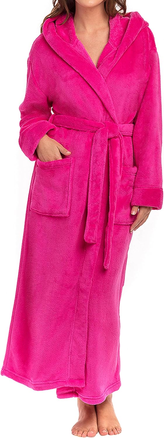 Plush Fleece Robe for Women - Long Hooded Bathrobe Comfort