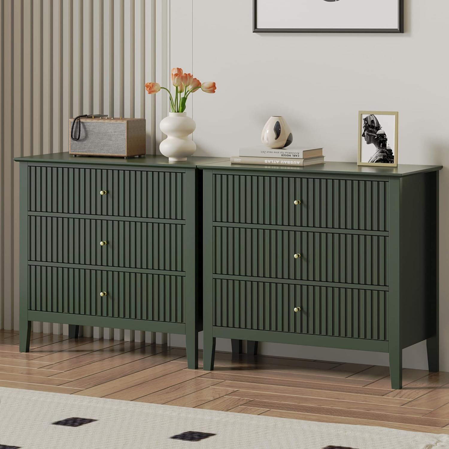 Large 3 Drawer Dresser Set of 2 for Modern Bedroom Storage