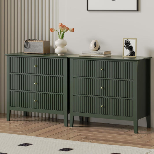 Large 3 Drawer Dresser Set of 2 for Modern Bedroom Storage
