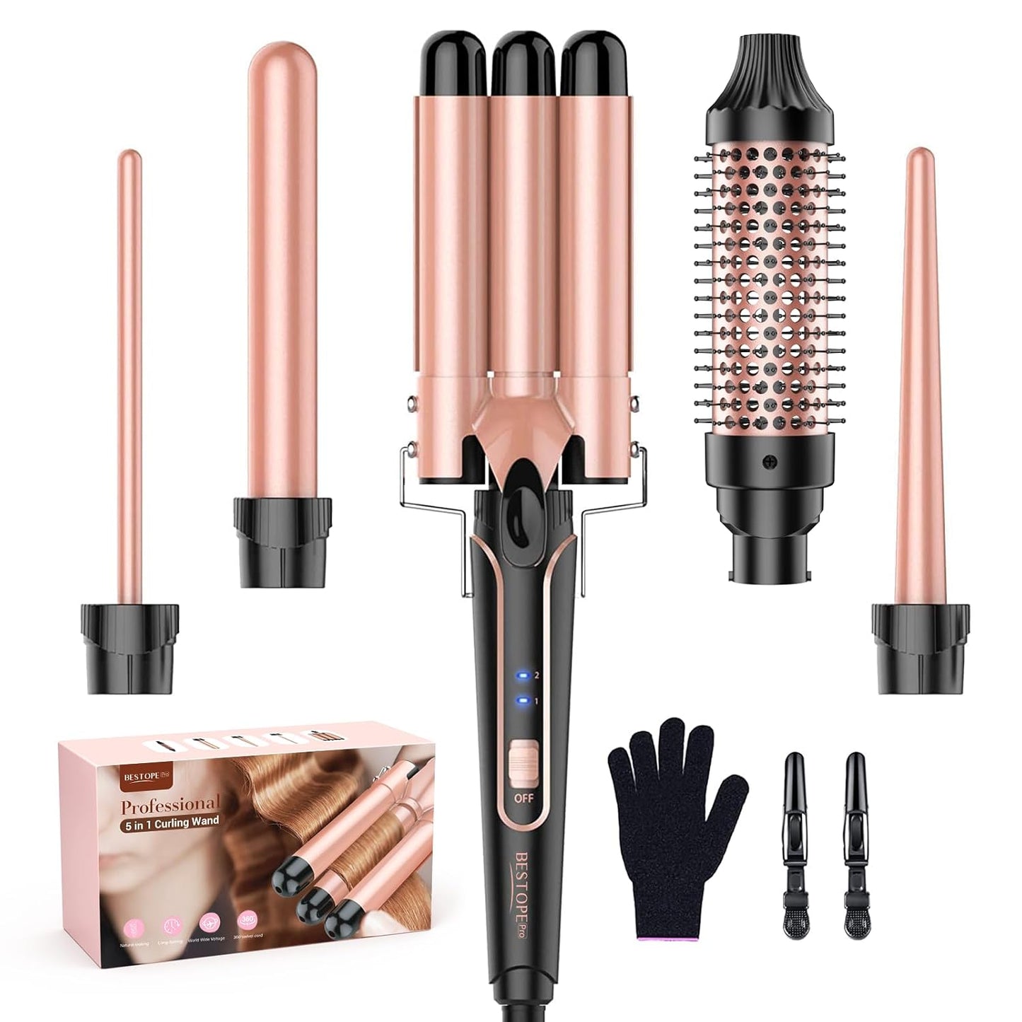 BESTOPE PRO 5 in 1 Curling Iron Set for Gorgeous Curls