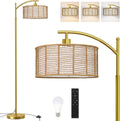 62.5in Gold Arc Floor Lamp with Rattan Shade - Dimmable 3-Temp