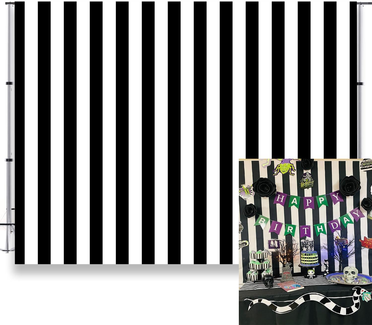 8x6ft Black and White Vertical Stripe Background for Photography