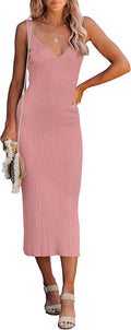 Chic V Neck Knit Midi Dress for Women by MEROKEETY