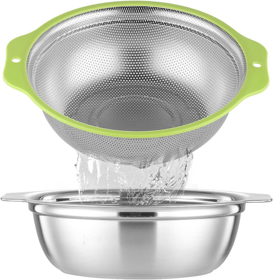 2QT Stainless Steel Rice Strainer Set - Food-Grade, Dishwasher Safe