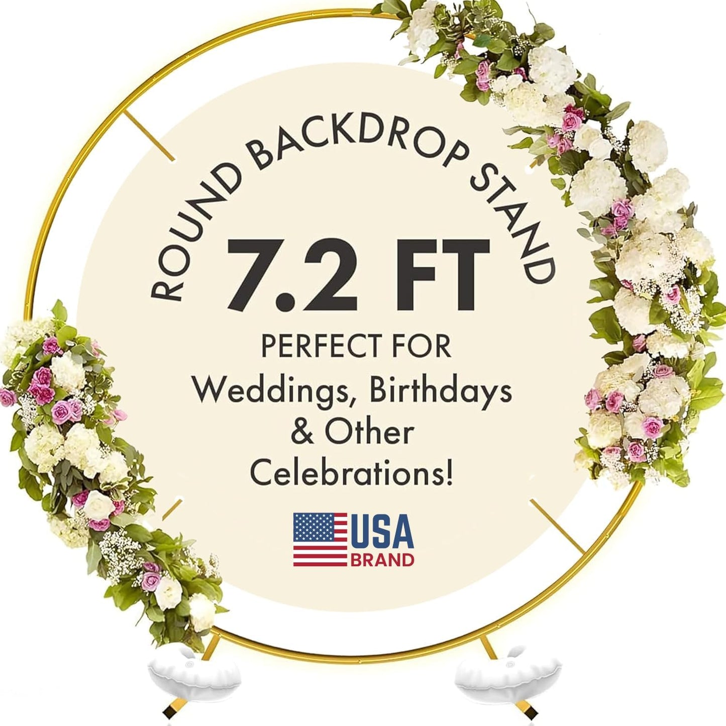 7.2FT Round Backdrop Stand - Gold Balloon Arch Frame Kit