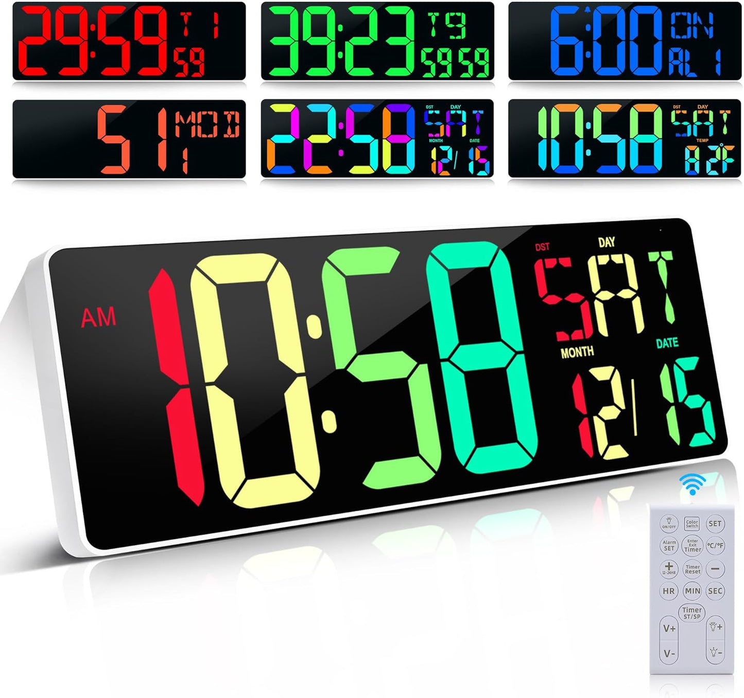 Large Digital Wall Clock with Remote Control and RGB Colors